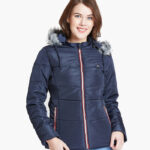 Women Navy Blue Solid Parka Jacket